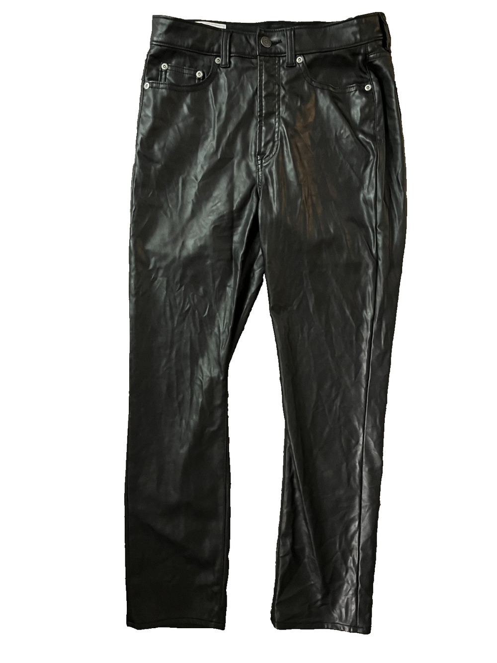 Women's GAP Size 27 Vintage Slim High Rise Black Leather Pants Grunge Pockets